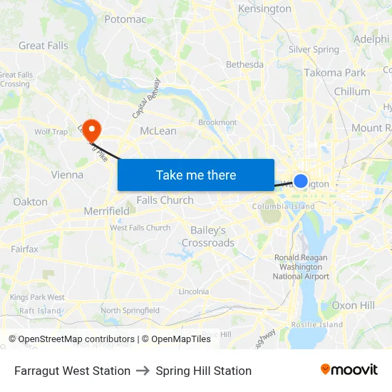 Farragut West Station to Spring Hill Station map