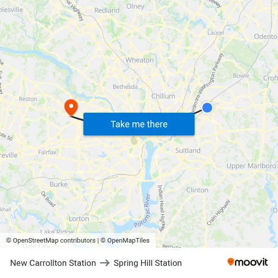 New Carrollton Station to Spring Hill Station map