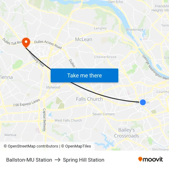 Ballston-MU Station to Spring Hill Station map