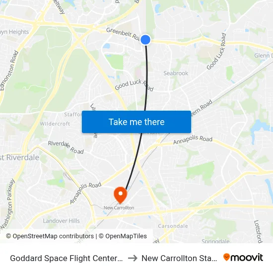 Goddard Space Flight Center Libr to New Carrollton Station map