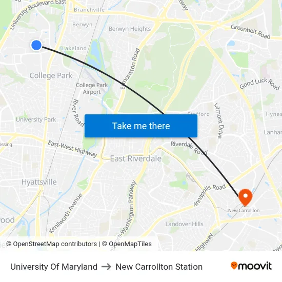 University Of Maryland to New Carrollton Station map