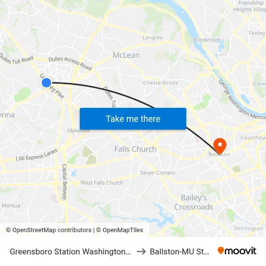 Greensboro Station Washington Metro to Ballston-MU Station map
