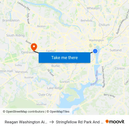 Reagan Washington Airport DCA to Stringfellow Rd Park And Ride Bay D map