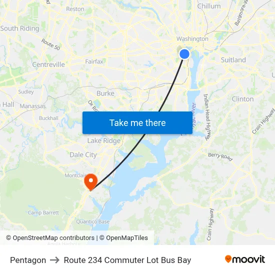 Pentagon to Route 234 Commuter Lot Bus Bay map