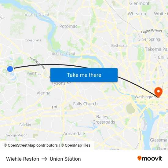 Wiehle-Reston to Union Station map