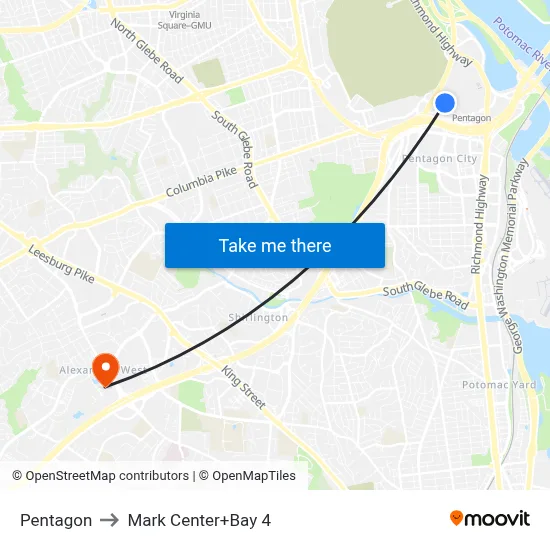 Pentagon to Mark Center+Bay 4 map