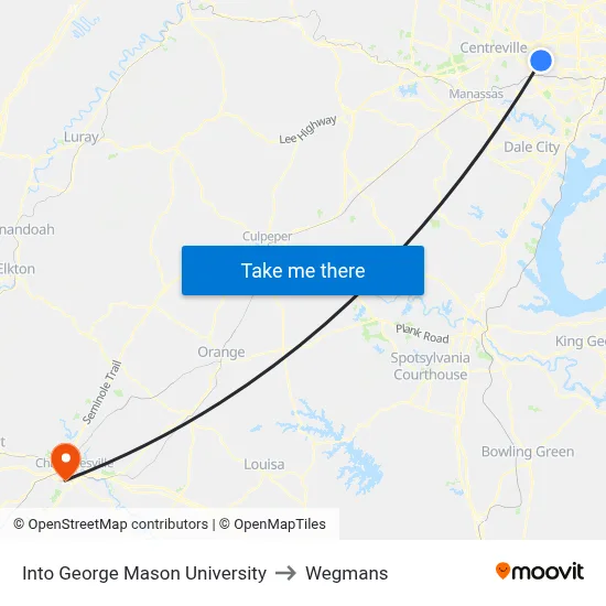 Into George Mason University to Wegmans map