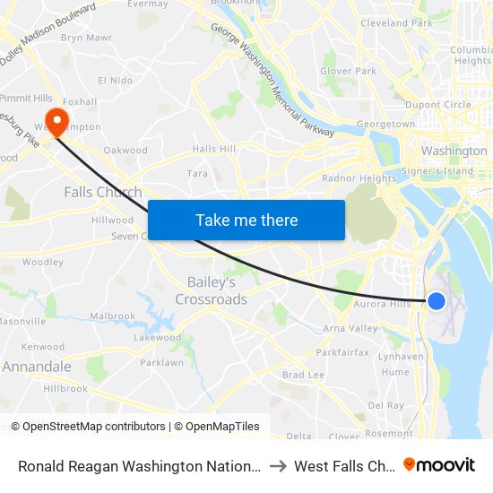 Ronald Reagan Washington National Airport (Dca) to West Falls Church-Vt map