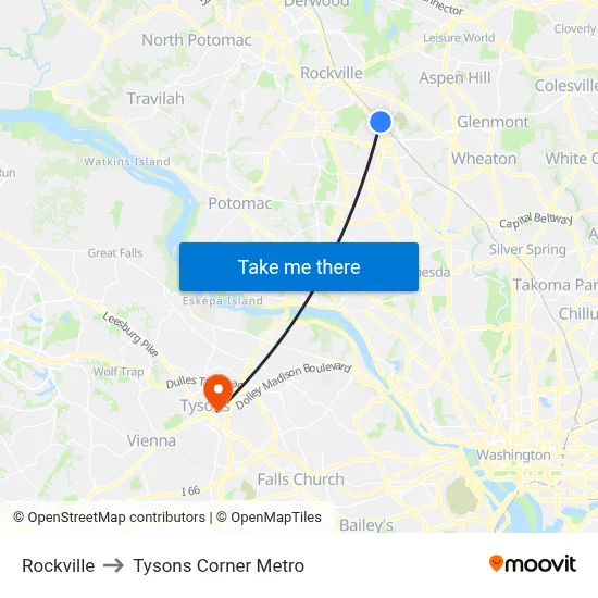 Rockville to Tysons Corner Metro map