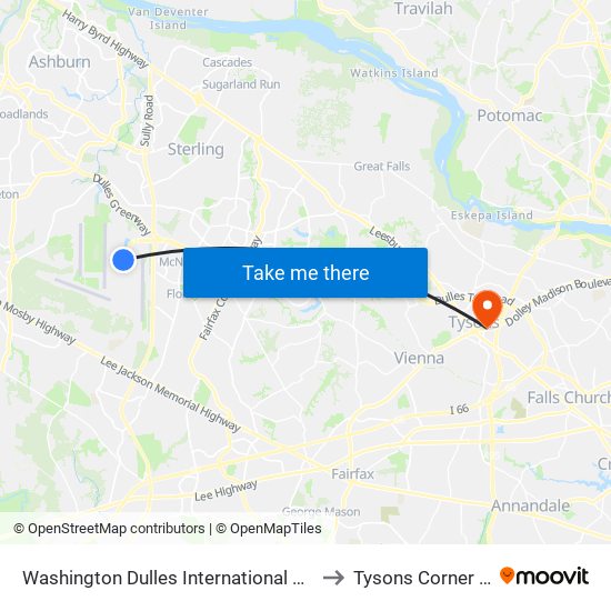 Washington Dulles International Airport (Iad) to Tysons Corner Metro map