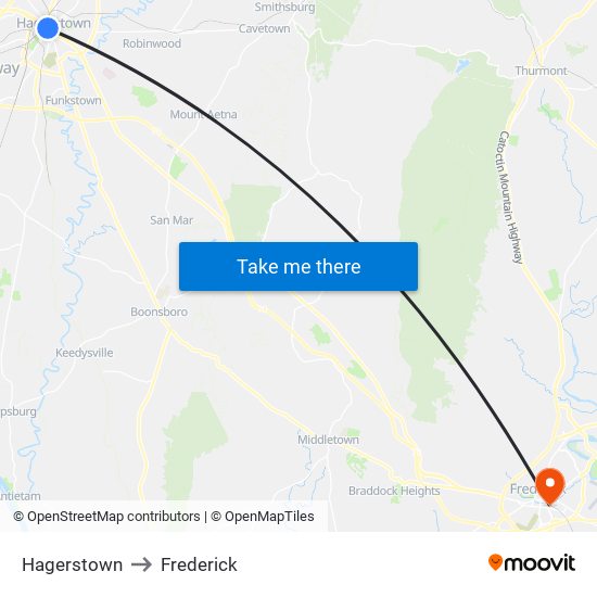 Hagerstown to Frederick map