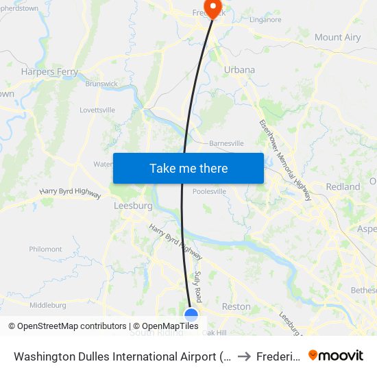 Washington Dulles International Airport (Iad) to Frederick map