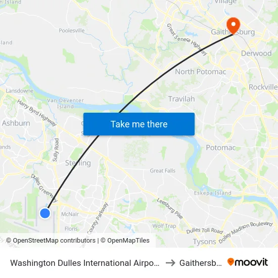 Washington Dulles International Airport (Iad) to Gaithersburg map