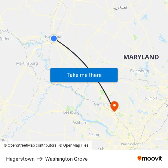 Hagerstown to Washington Grove map