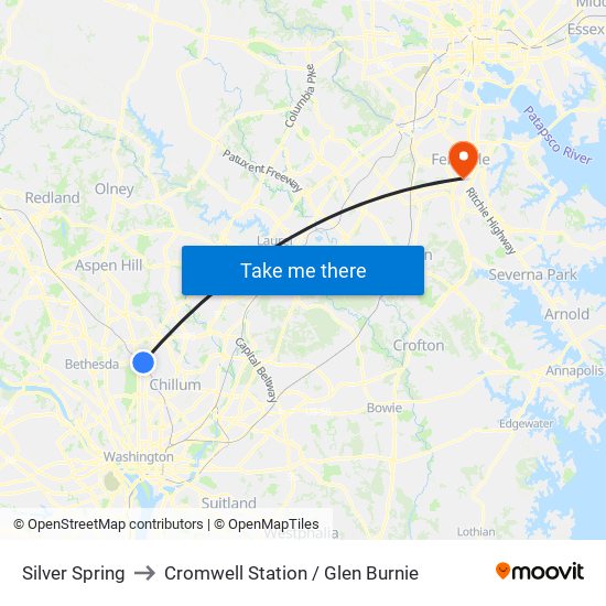 Silver Spring to Cromwell Station / Glen Burnie map