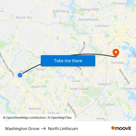 Washington Grove to North Linthicum map