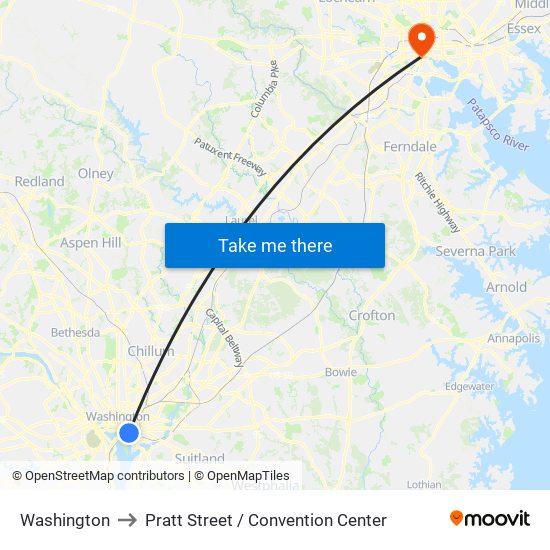 Washington to Pratt Street / Convention Center map