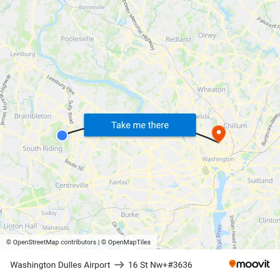Washington Dulles Airport to 16 St Nw+#3636 map