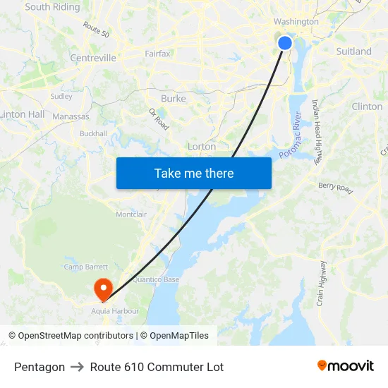 Pentagon to Route 610 Commuter Lot map