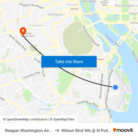 Reagan Washington Airport DCA to Wilson Blvd Wb @ N Pollard St Ns map