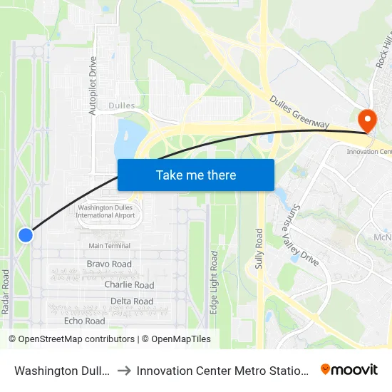 Washington Dulles Airport to Innovation Center Metro Station - North Bus Bay map