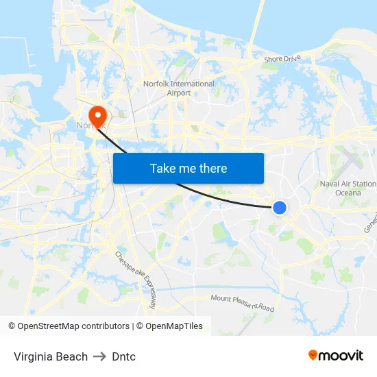 Virginia Beach to Dntc map