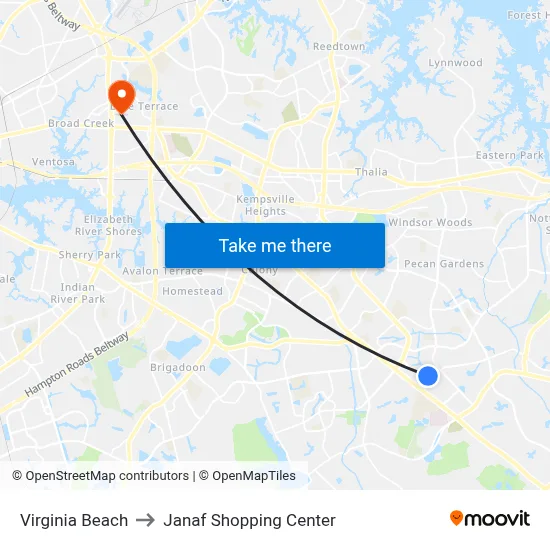 Virginia Beach to Janaf Shopping Center map