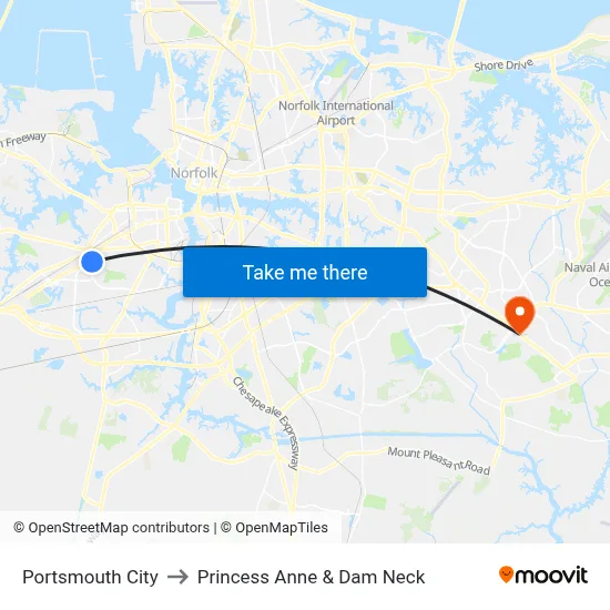 Portsmouth City to Princess Anne & Dam Neck map