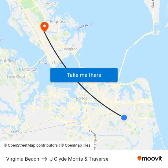 Virginia Beach to J Clyde Morris & Traverse map