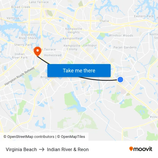 Virginia Beach to Indian River & Reon map