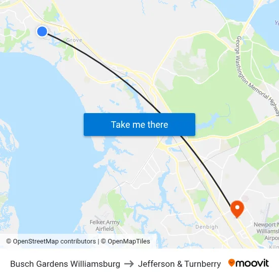 Busch Gardens Williamsburg to Jefferson & Turnberry map