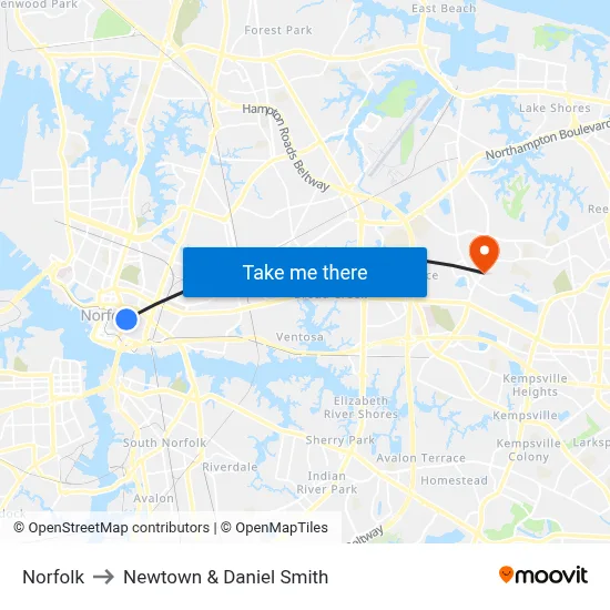 Norfolk to Newtown & Daniel Smith map