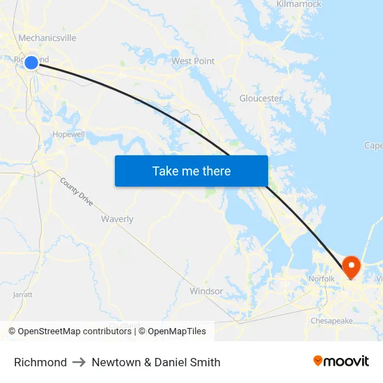 Richmond to Newtown & Daniel Smith map