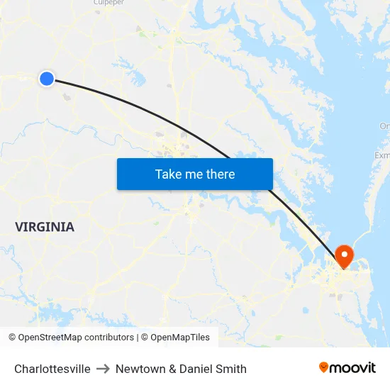 Charlottesville to Newtown & Daniel Smith map