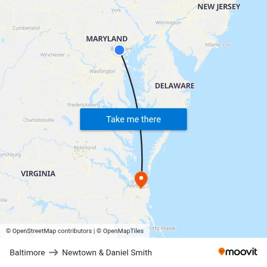 Baltimore to Newtown & Daniel Smith map