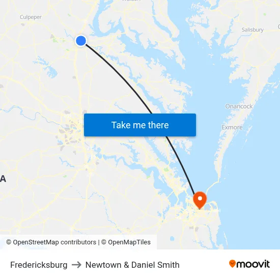Fredericksburg to Newtown & Daniel Smith map