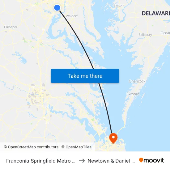 Franconia-Springfield Metro Station to Newtown & Daniel Smith map