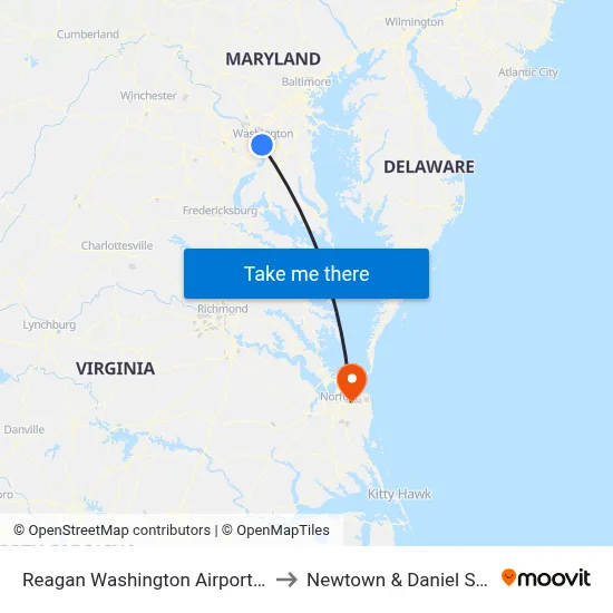 Reagan Washington Airport DCA to Newtown & Daniel Smith map