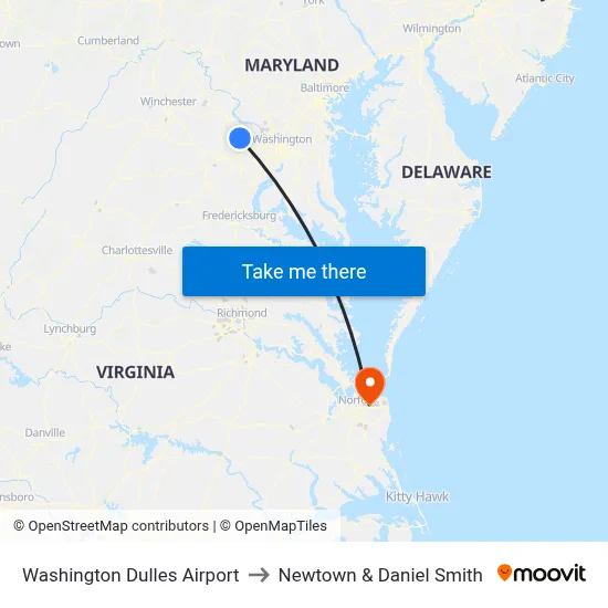 Washington Dulles Airport to Newtown & Daniel Smith map