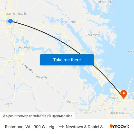 Richmond, VA - 900 W Leigh St to Newtown & Daniel Smith map