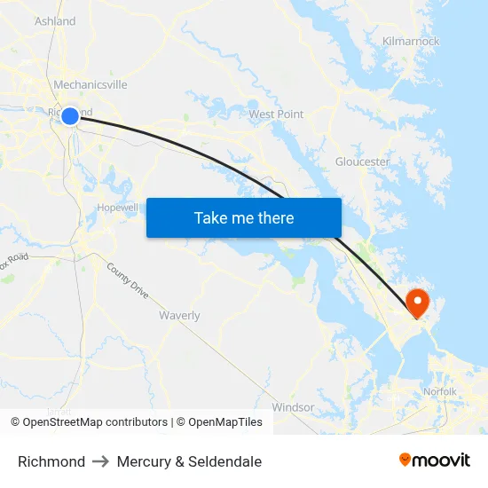 Richmond to Mercury & Seldendale map
