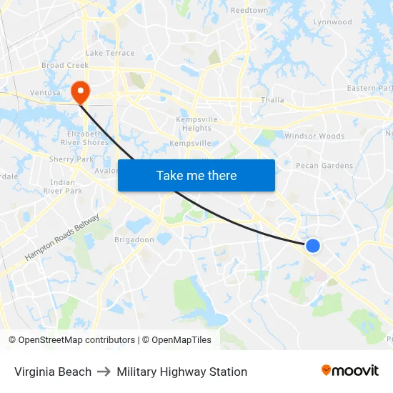 Virginia Beach to Military Highway Station map