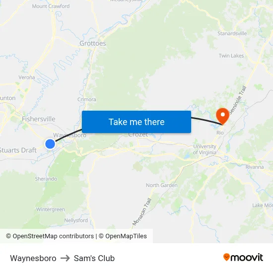 Waynesboro to Sam's Club map