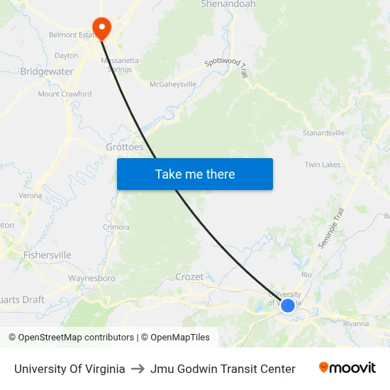University Of Virginia to Jmu Godwin Transit Center map