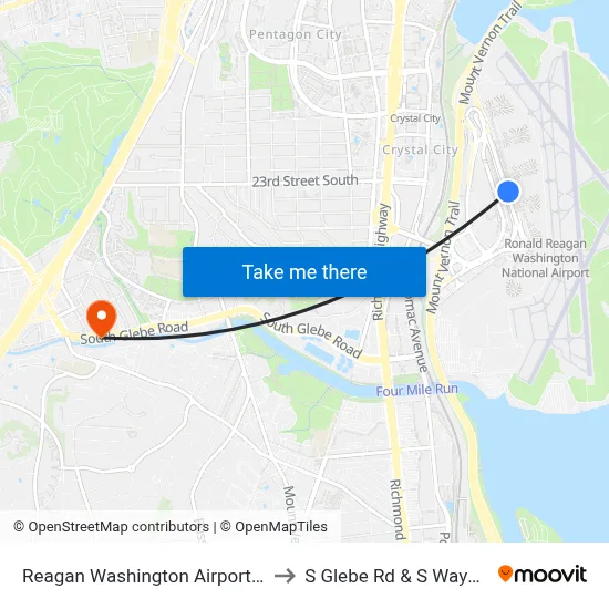Reagan Washington Airport DCA to S Glebe Rd & S Wayne St map