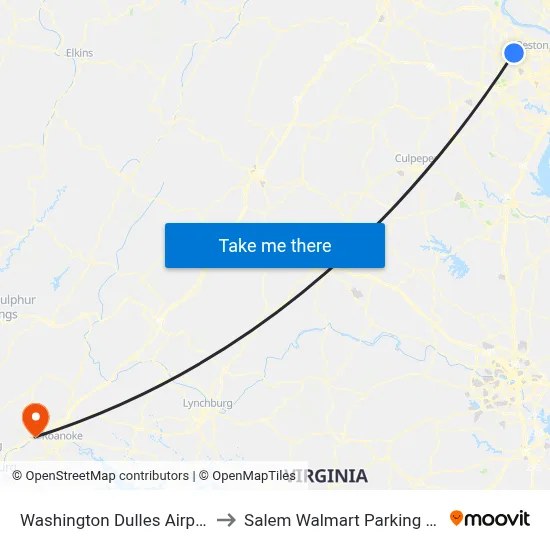 Washington Dulles Airport to Salem Walmart Parking Lot map