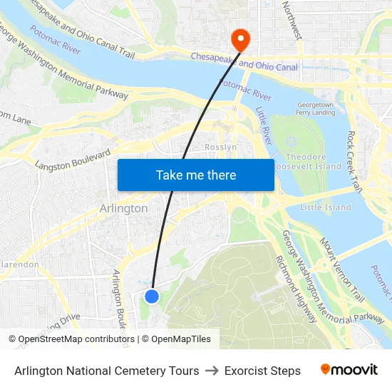 Arlington National Cemetery Tours to Exorcist Steps map
