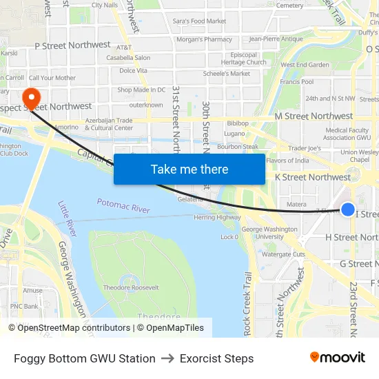 Foggy Bottom GWU Station to Exorcist Steps map