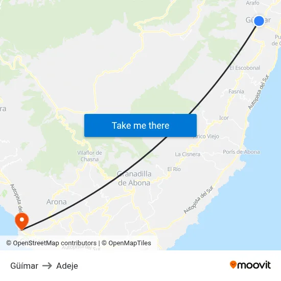 Güímar to Adeje map