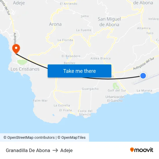 Granadilla De Abona to Adeje map